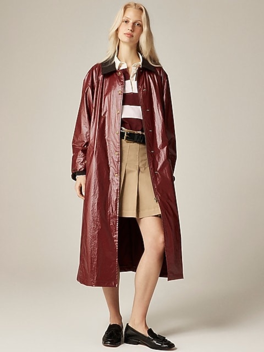 NWT | J Crew Shiny Long Barn Jacket | Burgundy